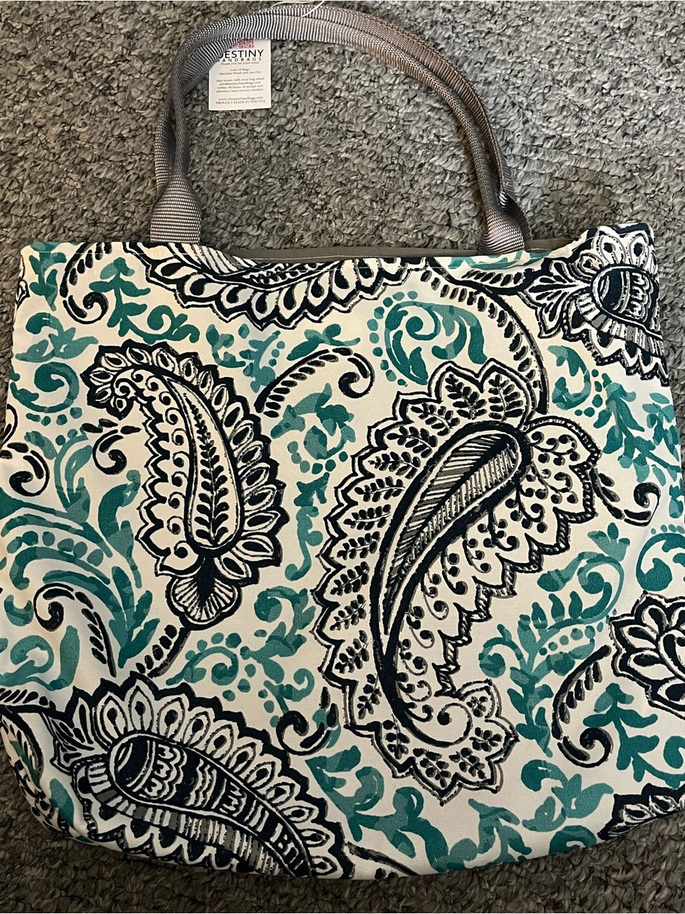 Canvas Paisley Tote Bag in Teal & Blue Destiny Handbags